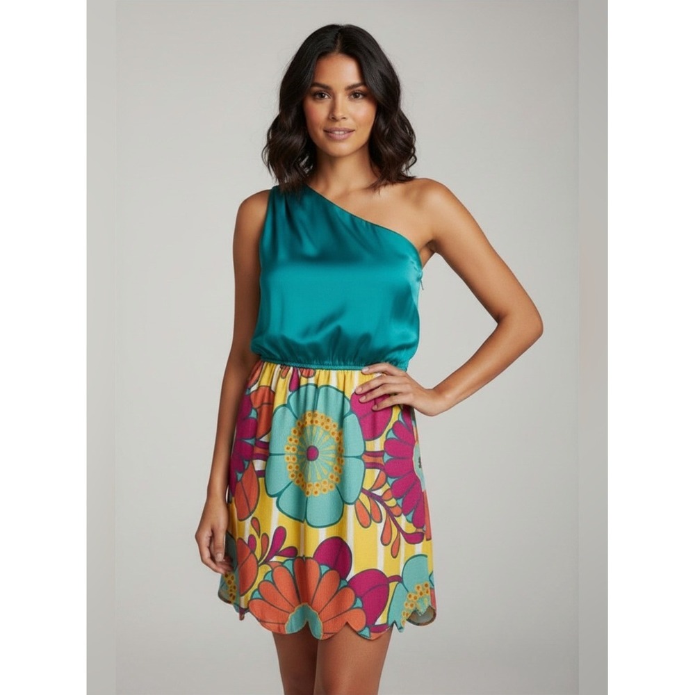 EUC Judith March Dopamine-Retro One-Shoulder Scalloped Mini Dress - Sz 6